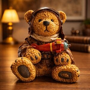 Vintage Aviator Teddy Bear Bank, By Young's INC